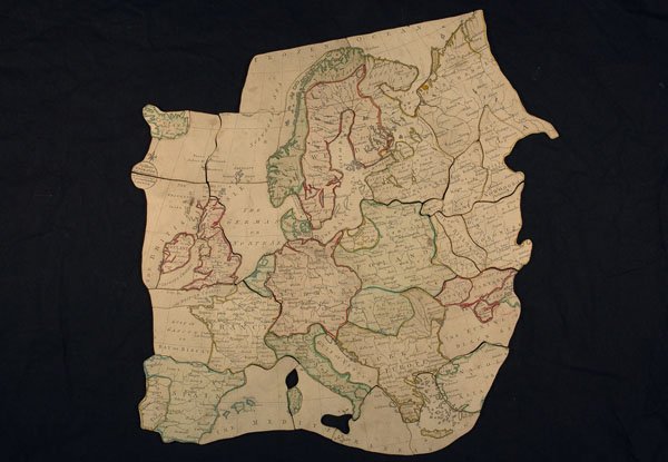 An early jigsaw map of Europe made by John Spilsbury in 1766. From the collections of York Castle Museum. Courtesy of York Museums Trust