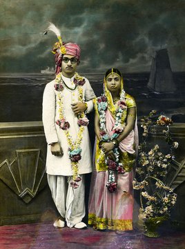  Unknown photographer and artist, Wedding portrait of an Indian couple, c. 1920 - 40. Alkazi Foundation for the Arts